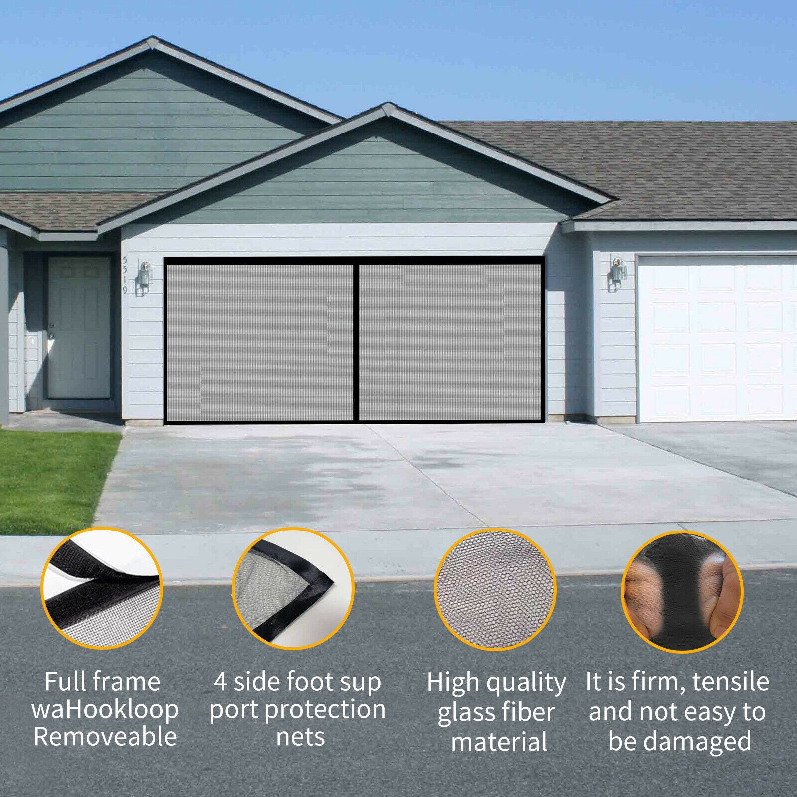 Magnetic Garage Door Screen 13x6.5FT Heavy Duty Door Screen Curtain Black
