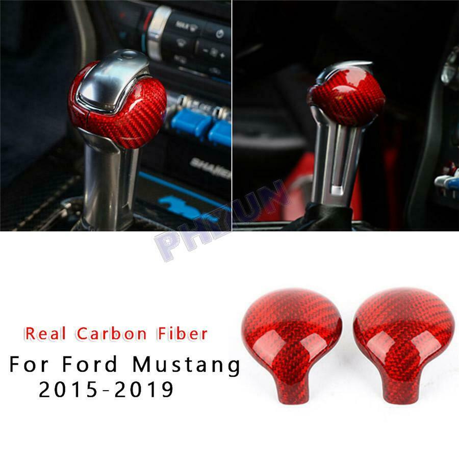 2x Carbon Fiber Shift Knob Cover Interior Trim For Ford Mustang 2015-2018 2019