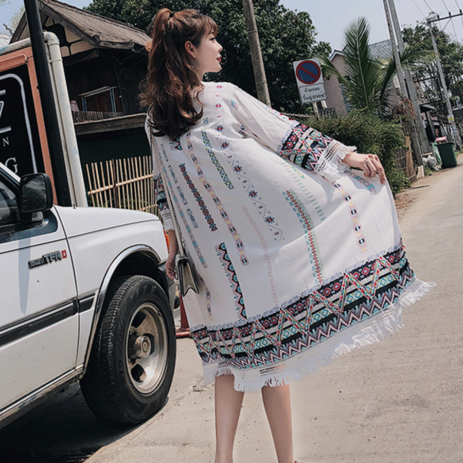 Women Floral Cardigan Coat Long Kimono Kaftan Tops Boho Ethnic Beach Summer New