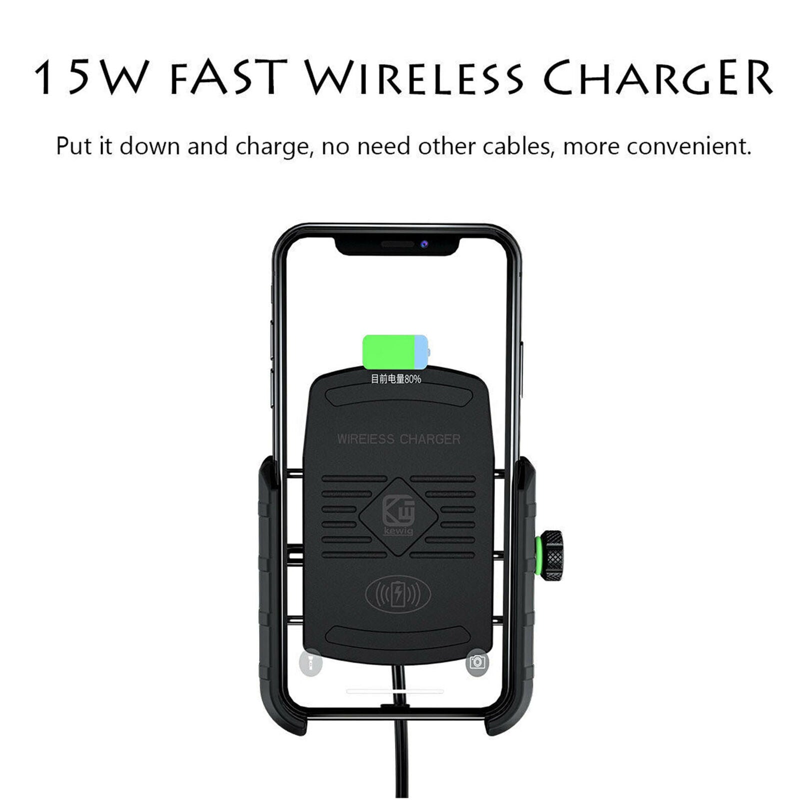 15W Fast Charger Qi Wireless Charger Aluminium Motorcycle Phone Holder