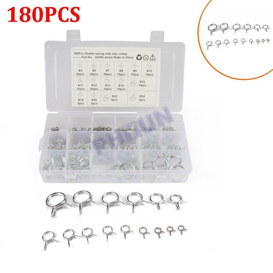 180Pcs Double Wire Fuel Line Hose Tube Spring Clamp Assortment Î¦5-Î¦24 Durable