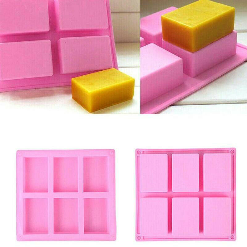 6 Cavity Square Rectangle Soap Mold Silicone Craft DIY Handmade Candy Cak.l8