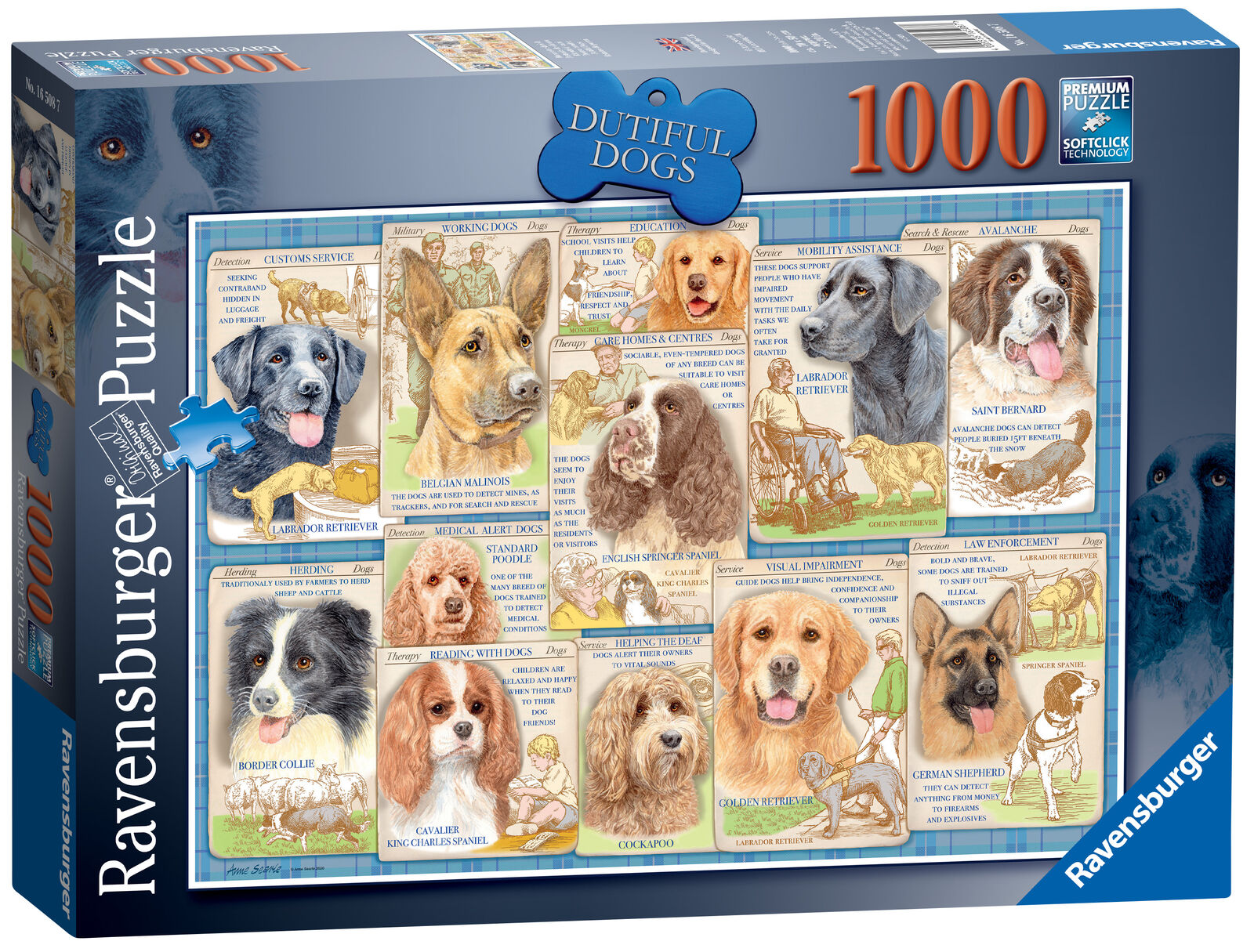 16508 Ravensburger Dutiful Dogs Jigsaw Puzzle includes 1000 Pieces Age 12 Year+