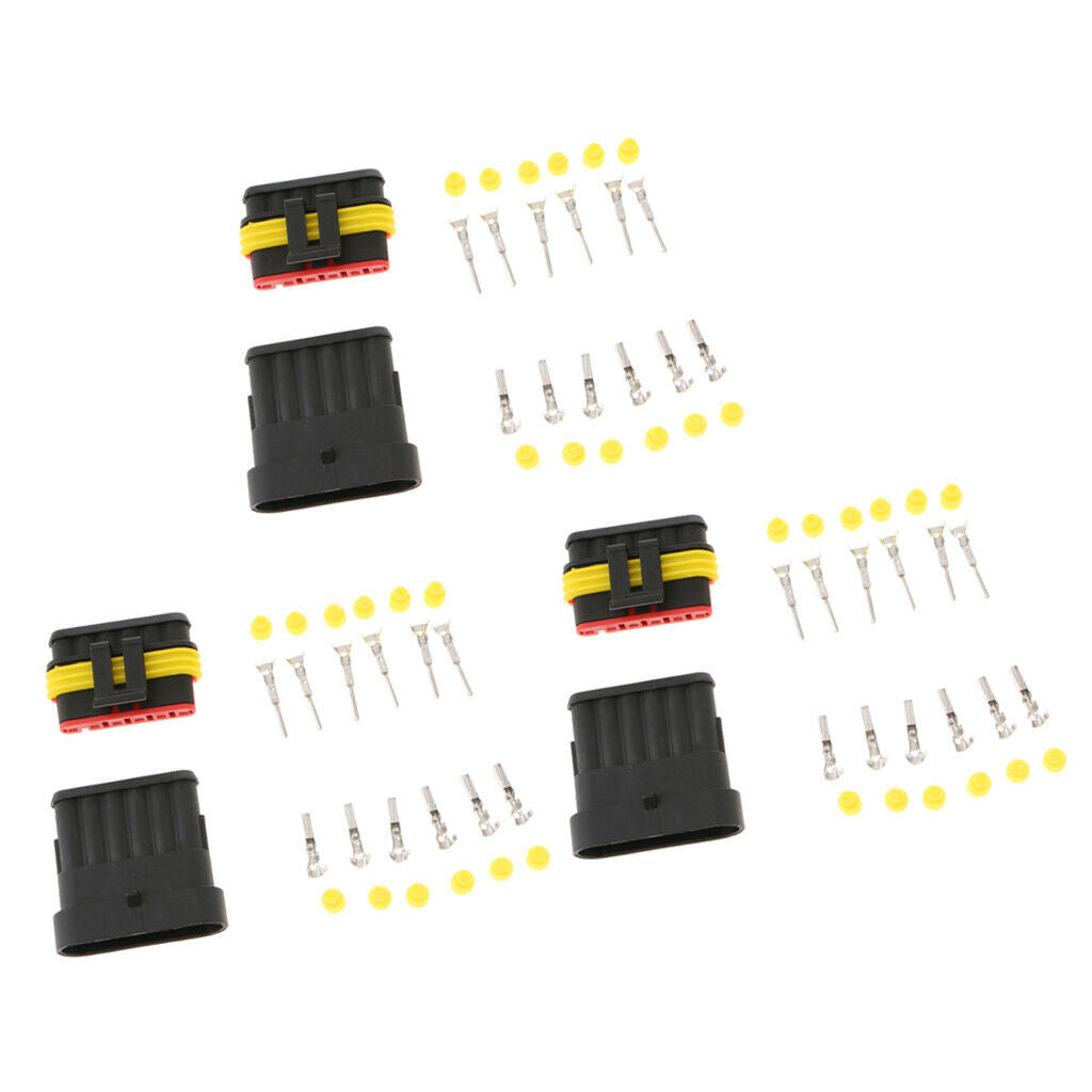 3pcs Car Auto Sealed Waterproof Electrical Wire Connector Plug 6P