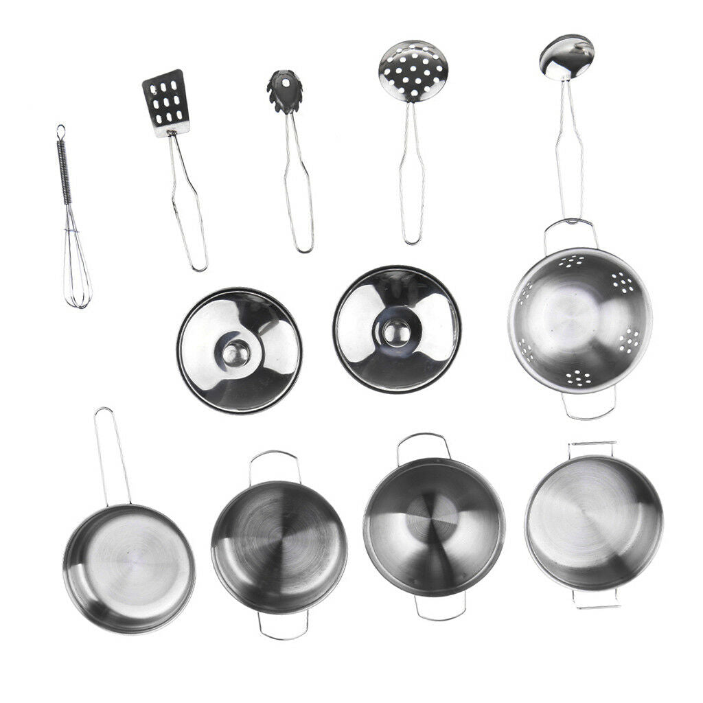 Kids Kitchen Cookware Set C - 12 Stainless Steel Cooking Tools for Role Play
