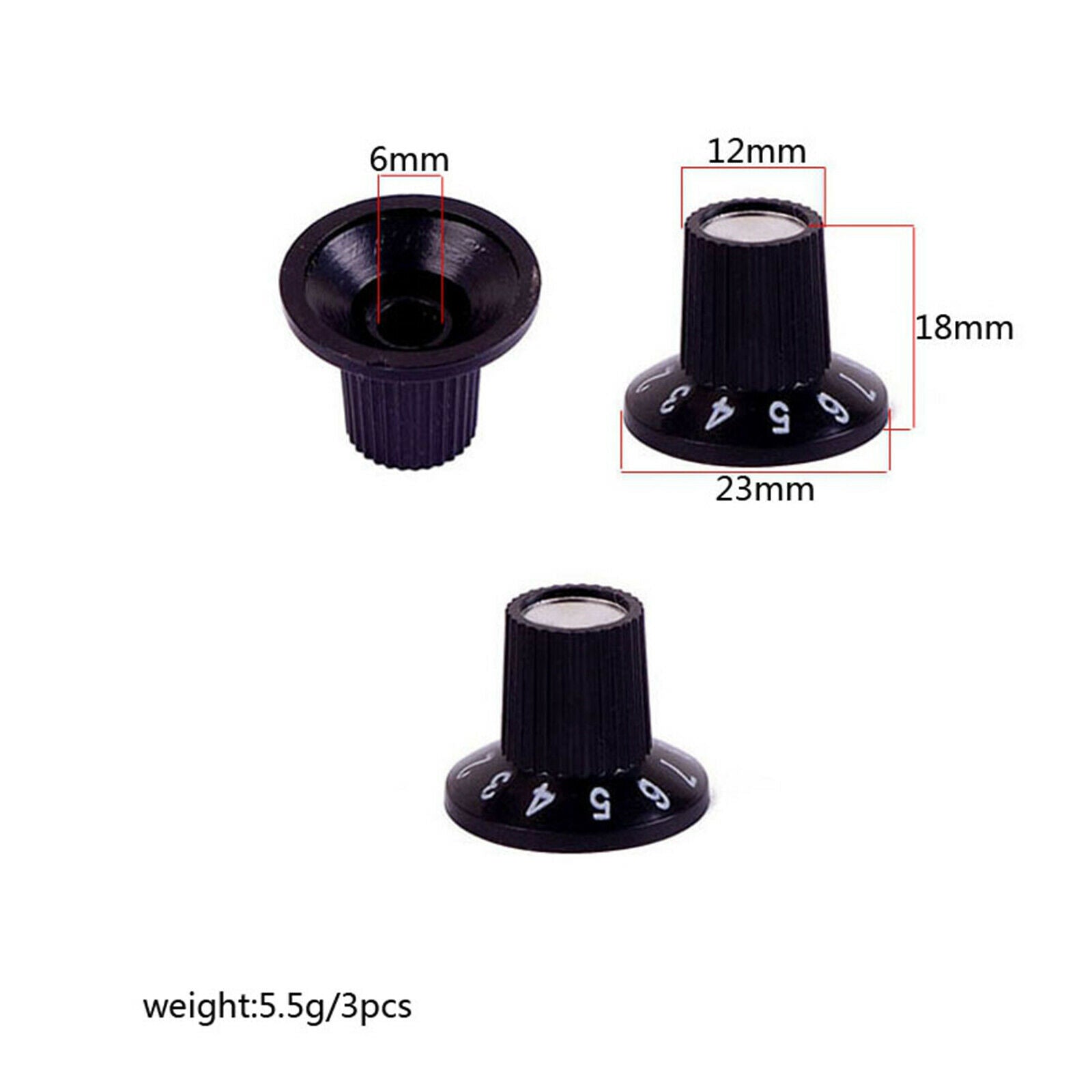 3pcs Black Guitar Bass Top Hat Knobs Speed Control Knobs Volume Tone Set