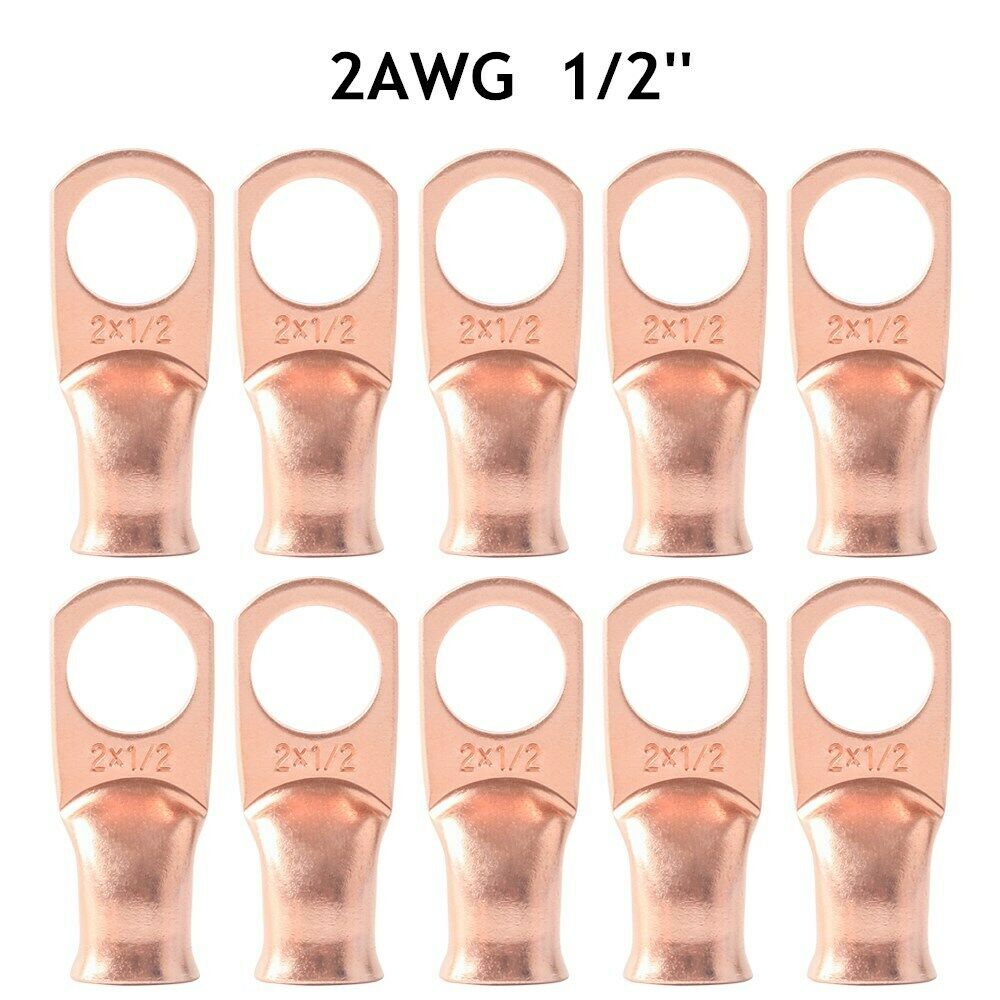 20PCS Bare Copper Lug Ring Terminal 2AWG-1/2" Welding Battery Cable Connectors