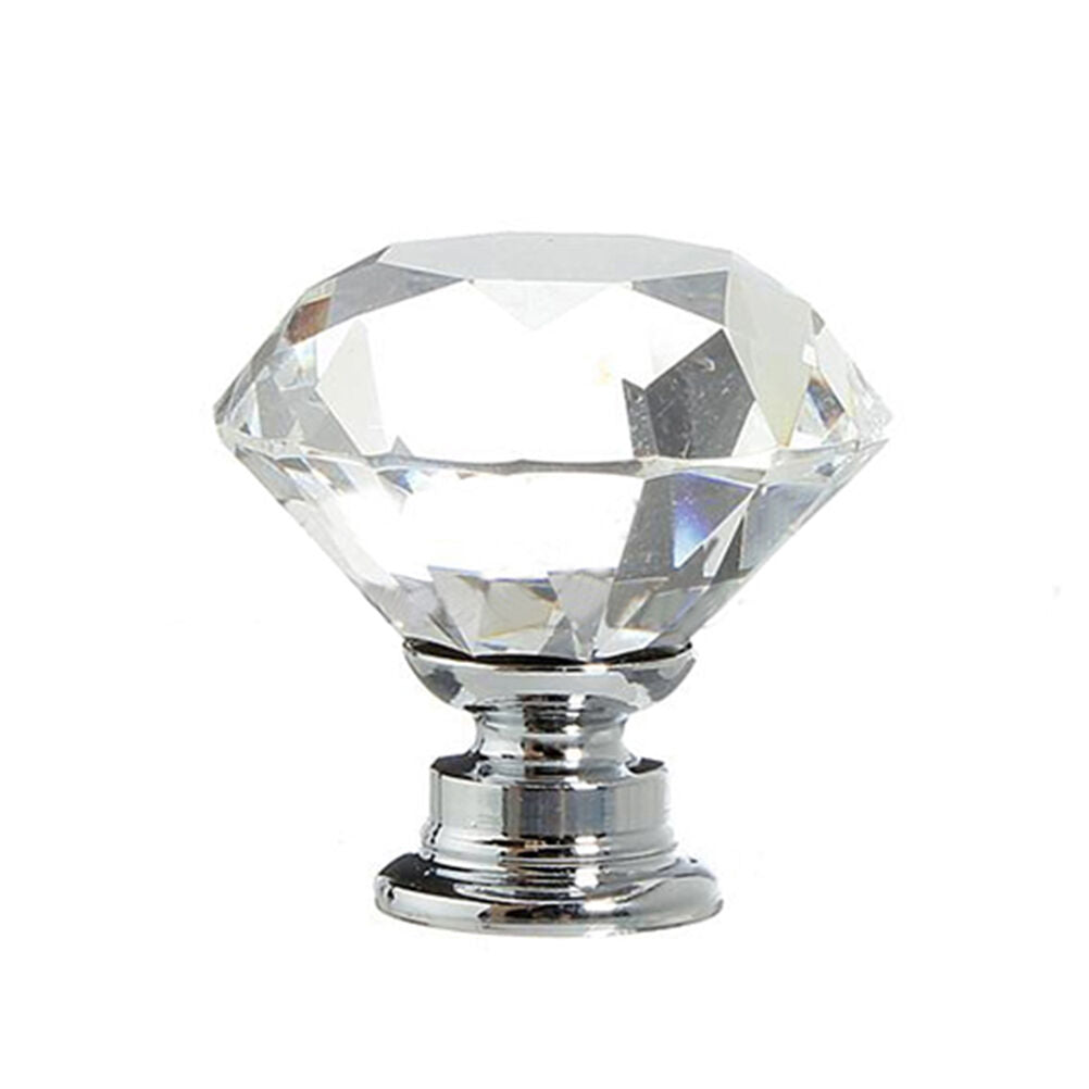 10Pcs Crystal Glass Cabinet Knob Diamond Shape 30mm Drawer Cupboard Hand JvJ BU