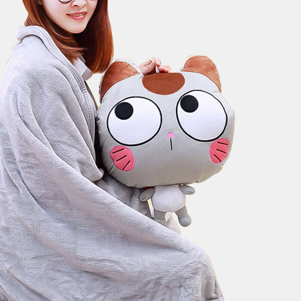 Portable Throw Pillow Blanket Set Cute Plush Cat Animal Toys Home Rug Gift