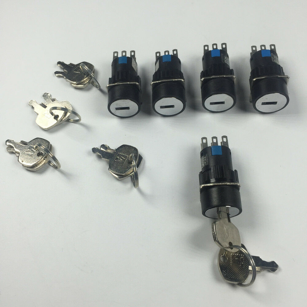5pcs Round Type 6 Pins 3 Files Rotate Switch With Keys LA16-22Y/3