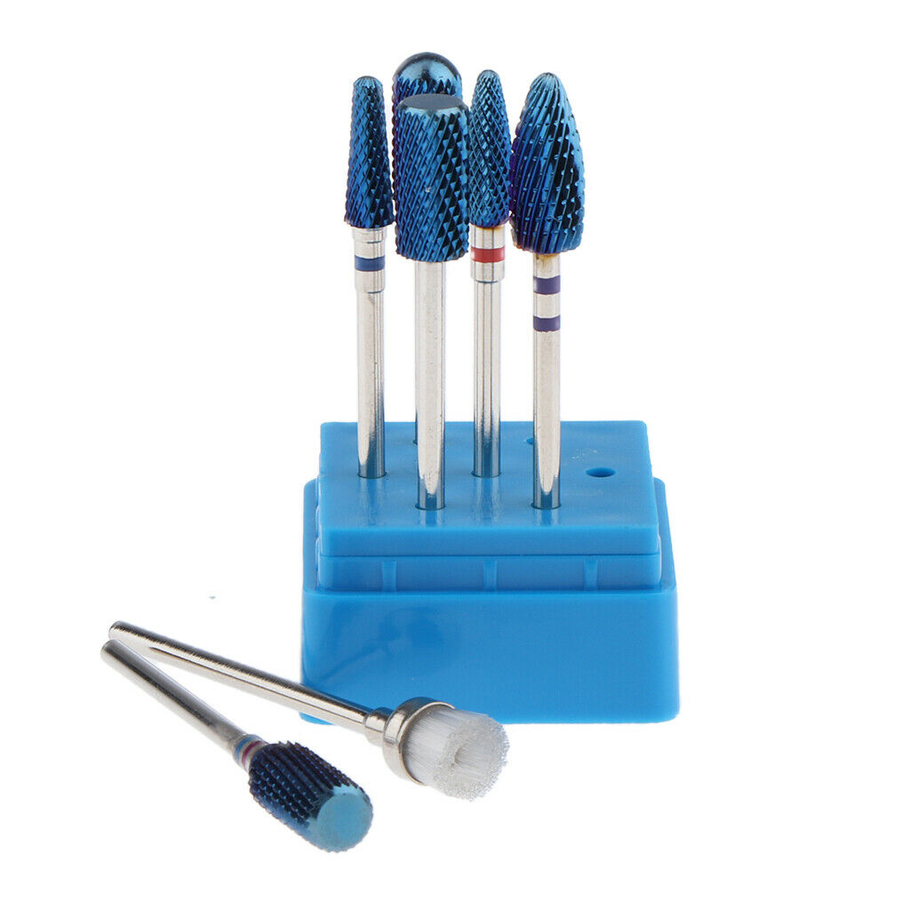 7Pcs Blue Professional Nail Drill Bits Tools Set 3/32'' with Storage Case Holder
