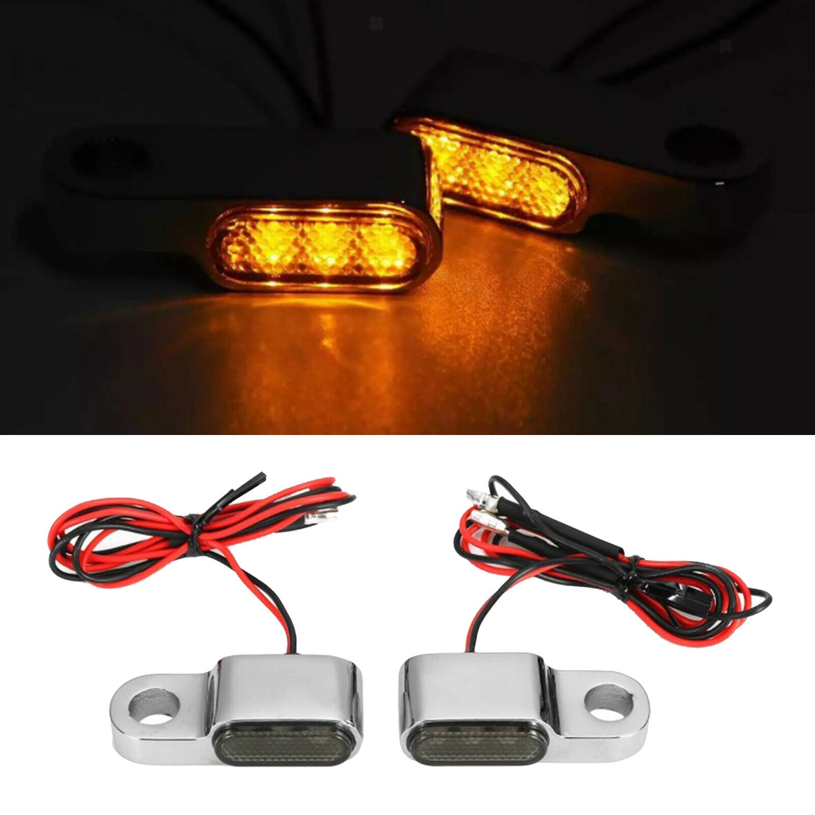 1pair Motorcycle LED Turn Signal Indicator Lights Amber For Cruiser Chorme