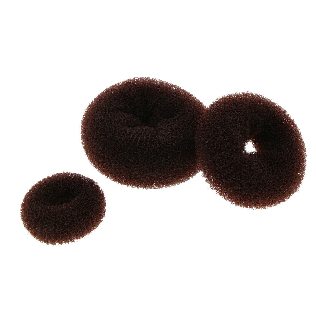 3x Women Girls Nylon Topknot Maker Ring Donut Shape Hair Band Styler