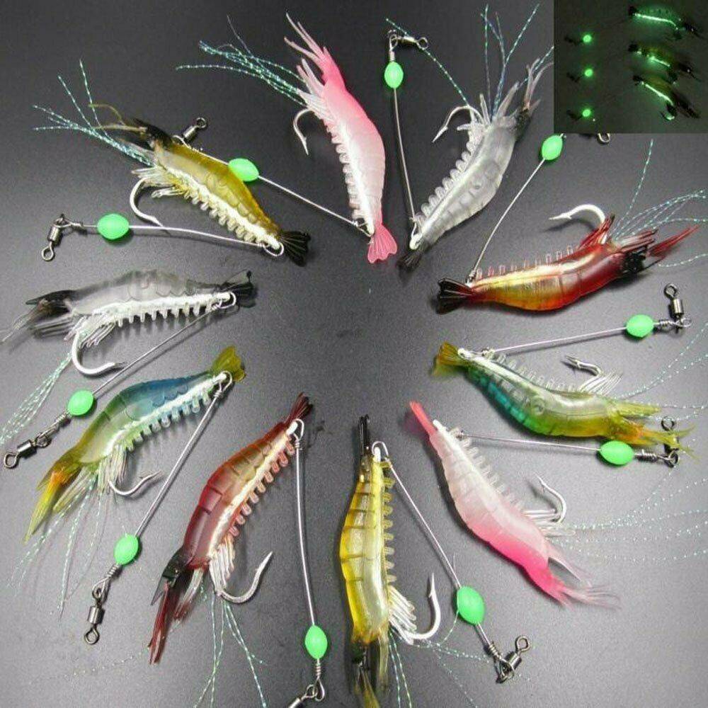 6pcs Soft Shrimp Artificial Bait Luminous Silicone Prawn Fishing Lures Hook Bait
