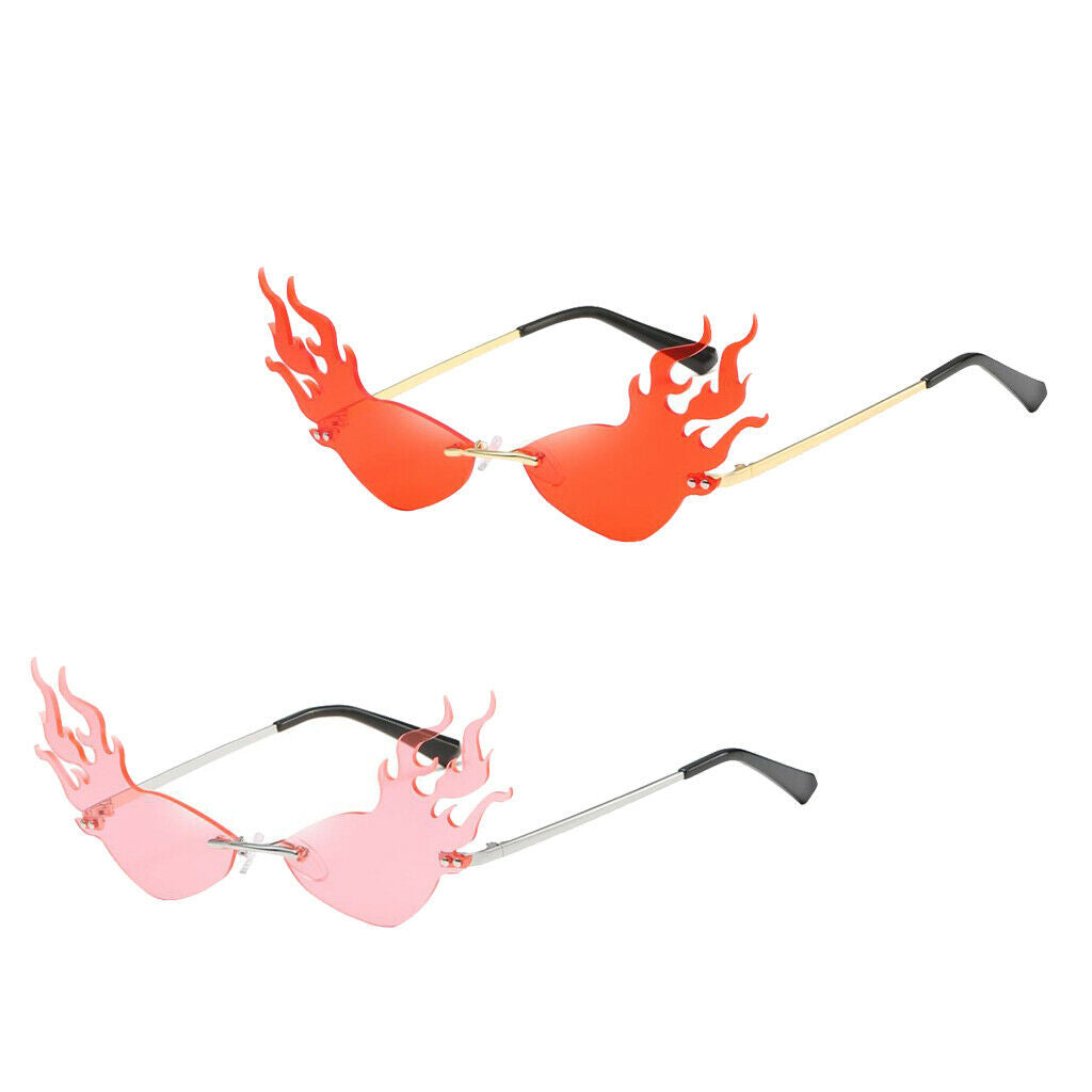 2Pcs Women's Fire Shape Sunglasses Wave Sun Glasses Club Eyewear Streetwear