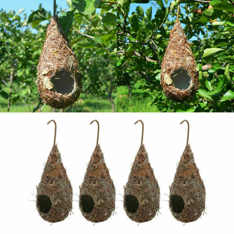 4PC Hummingbird Birdhouse for Outside Hanging Grass Hand Woven Bird Nest Decor