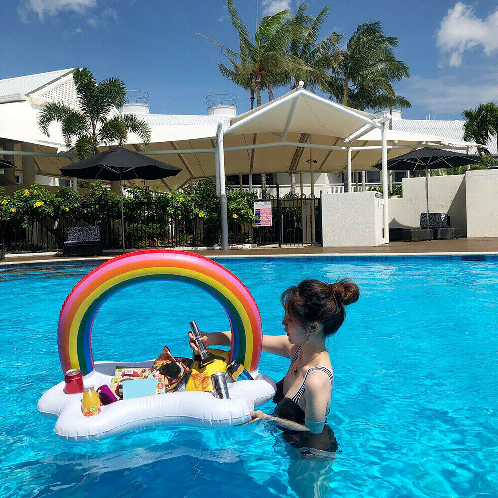 Inflatable Pool Float Beer Drink Cooler Table Bar Beer Tray Party Cup Holder