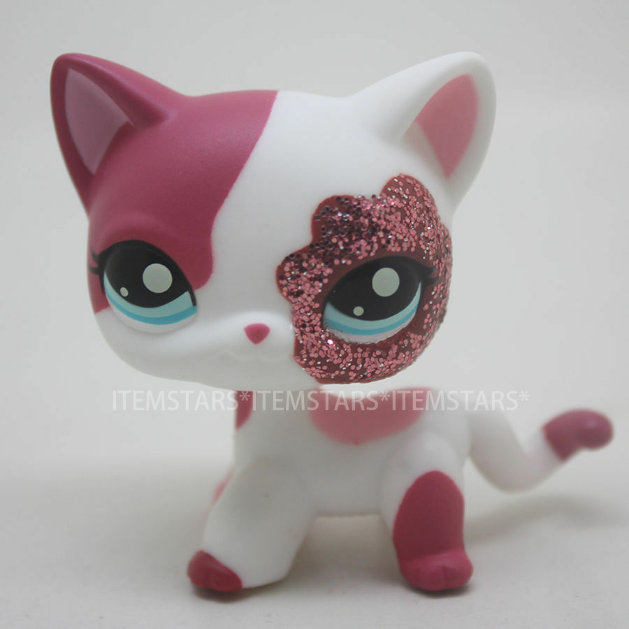 Littlest Pet Shop Chat Rose & Blanc Paillette Sparkle Shorthair Lps (L49)