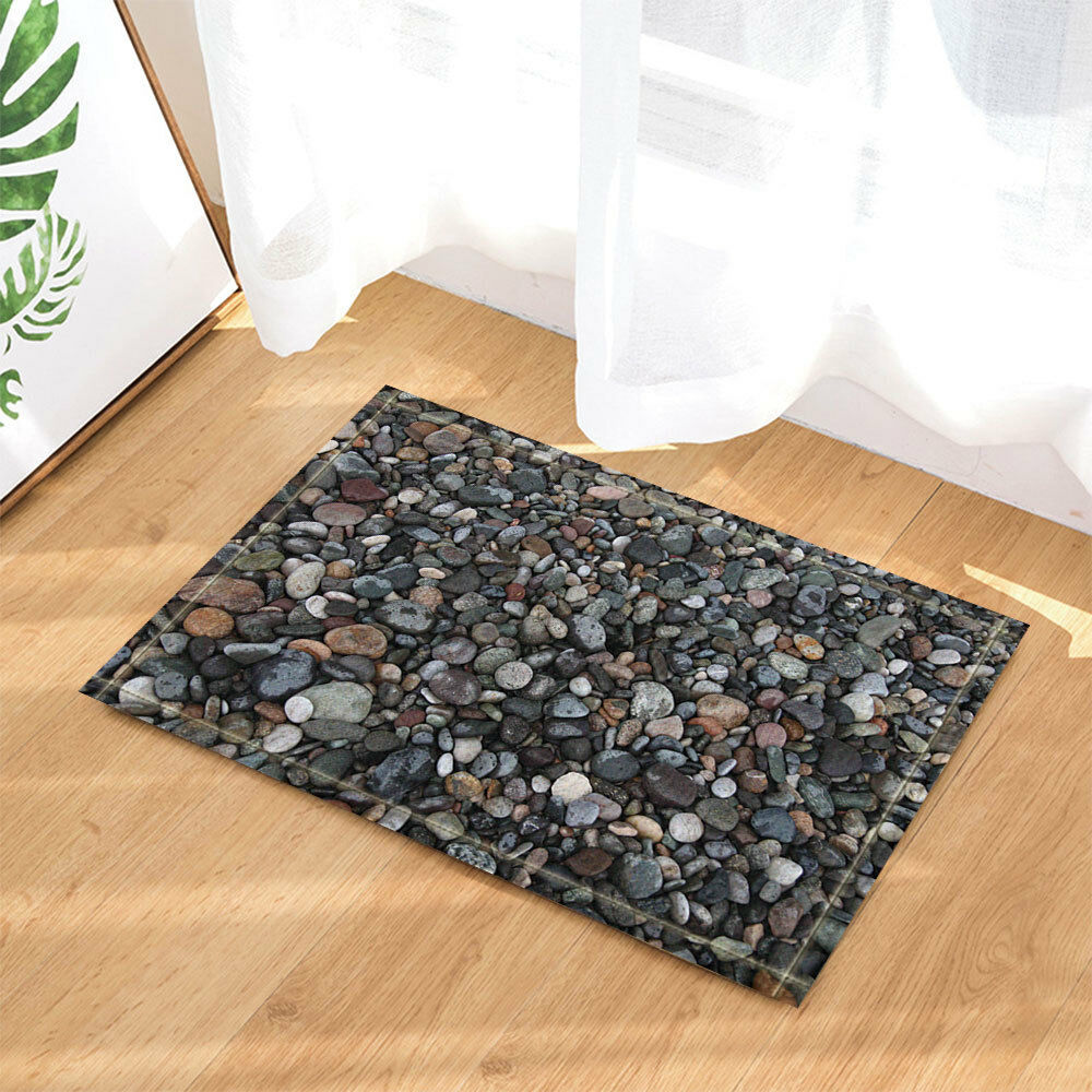 Black Stone Spa Decor Bathroom Decor Rug Non-Slip Floor Front Door Mat 16x24"