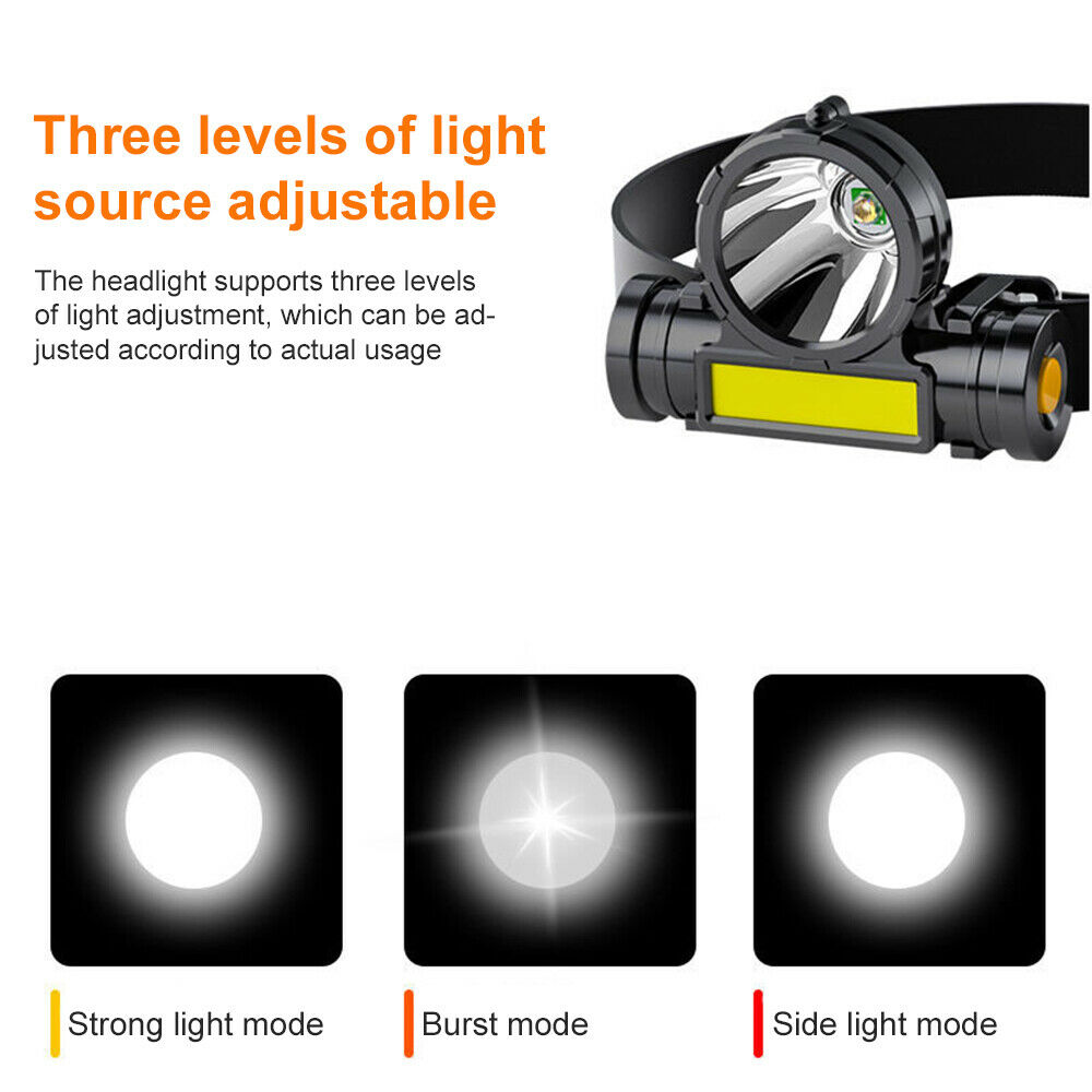 COB+LED Head Band Light Flashlight Headlamp Torch Lamp Waterproof Headlight NEW