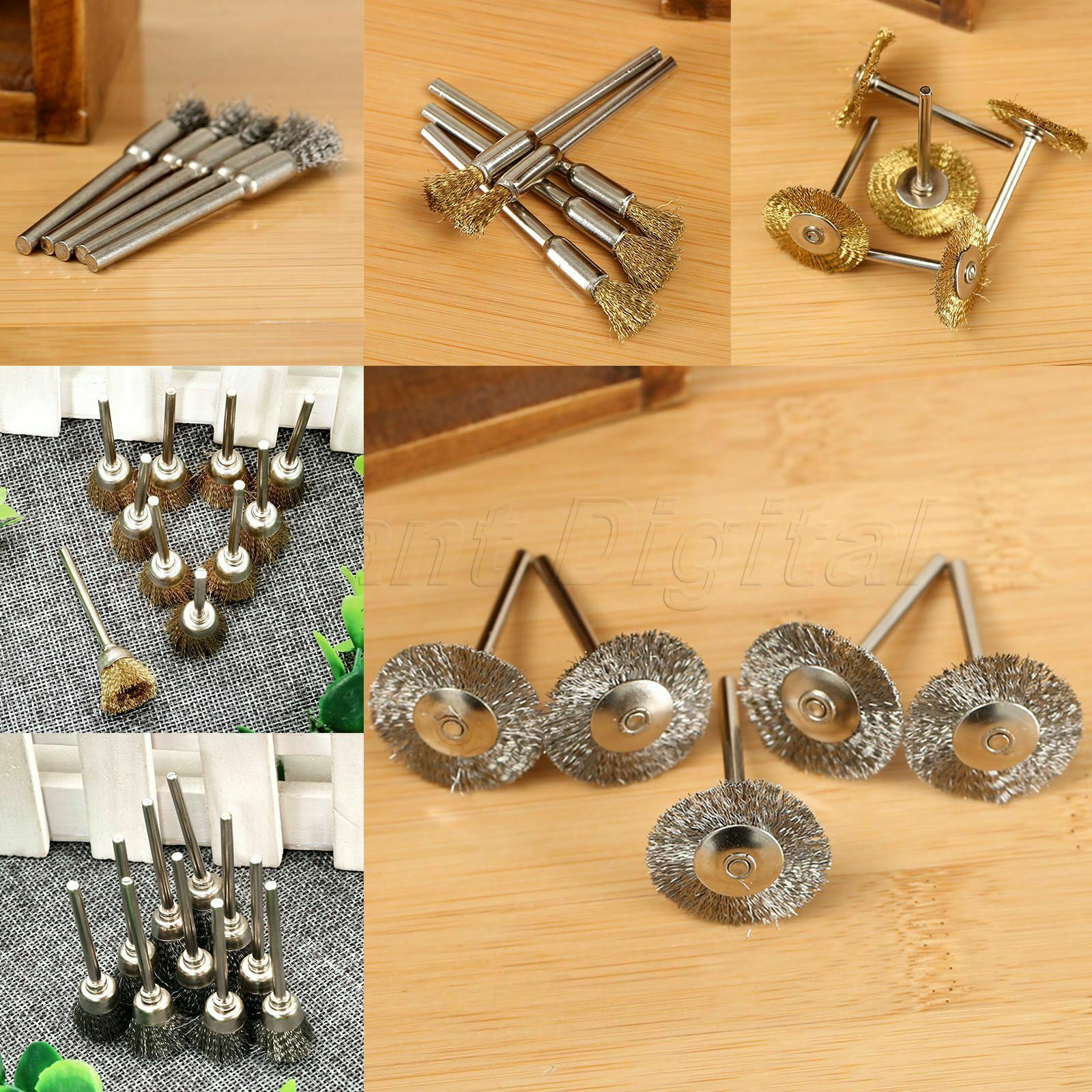 40x Brass Steel Wheel Pen Cup Wire Brush Set Rust Removal Polishing Rotary Tool