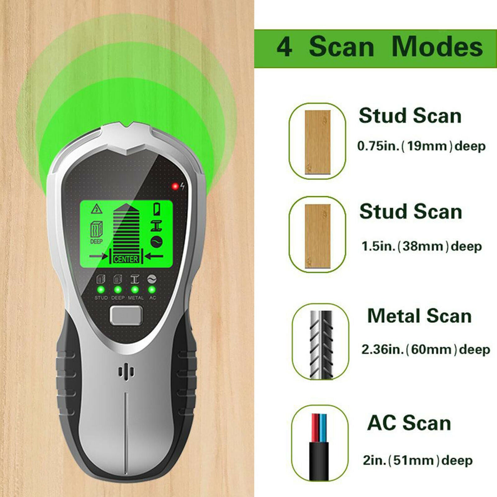 Wall Scanner Detector Metal Stud Finder Sound Warning Auto Calibration