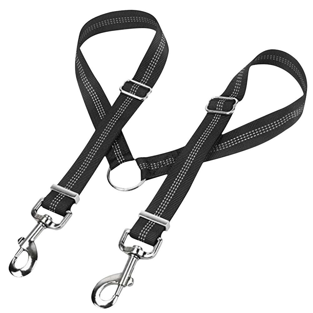 1x Reflective Coupler Double Dog Collar Lead 2Pet Dogs Walking Splitter Leash HN