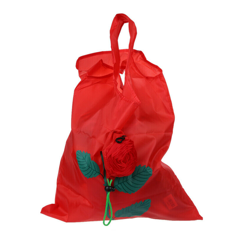 Green Leaves Rose Foldable Red Shopping Bag Handbag Y6M7M7