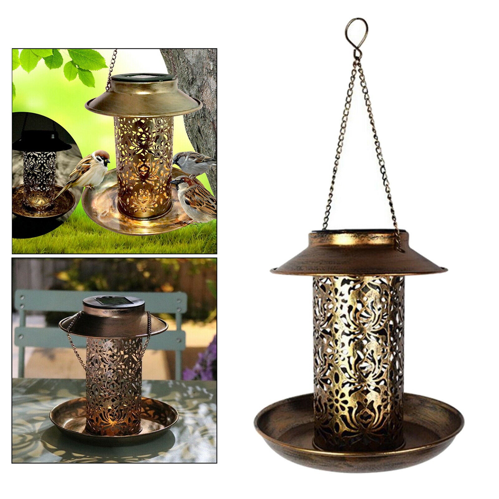 Garden Hanging Wild Bird Feeder Solar Lamp Light Garden Lamp Patio Balcony