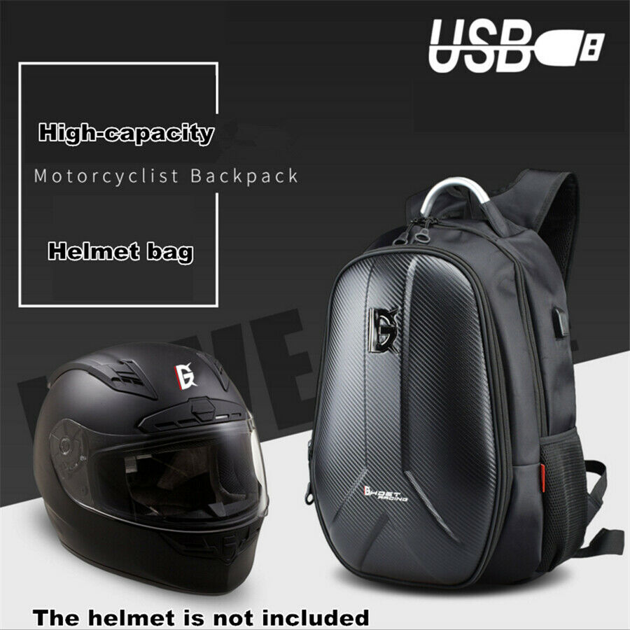 HighCapacity Motorcycle Backpack Motorbike Helmet Bag Waterproof USB Charge Plug
