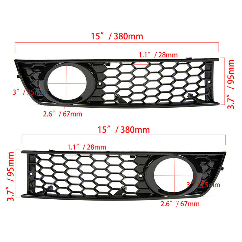 Pair Front Bumper Fog Light Grille Lower Cover Fit For Audi A4 B6 2002-2005