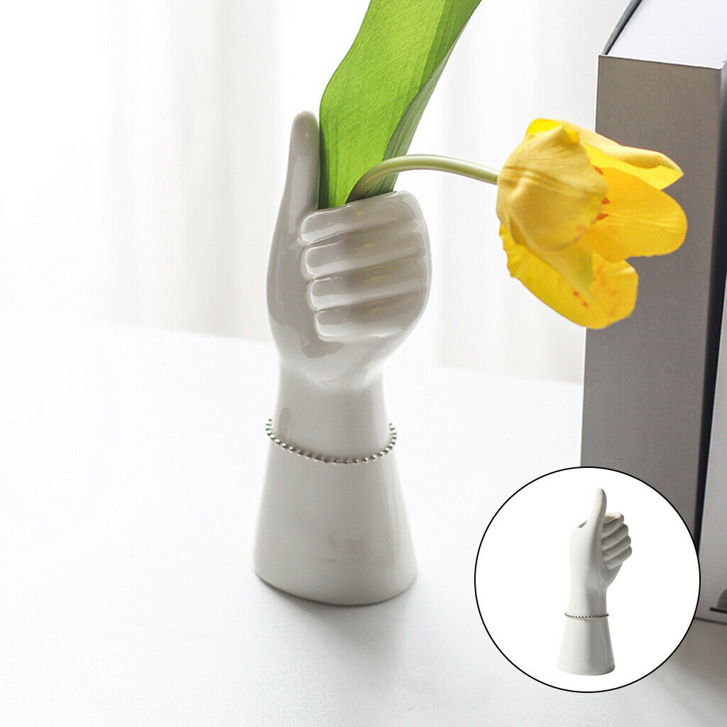 2 Pack Art White Ceramic Hand Shape Flower Vase Sculpture Ornament Home Decor