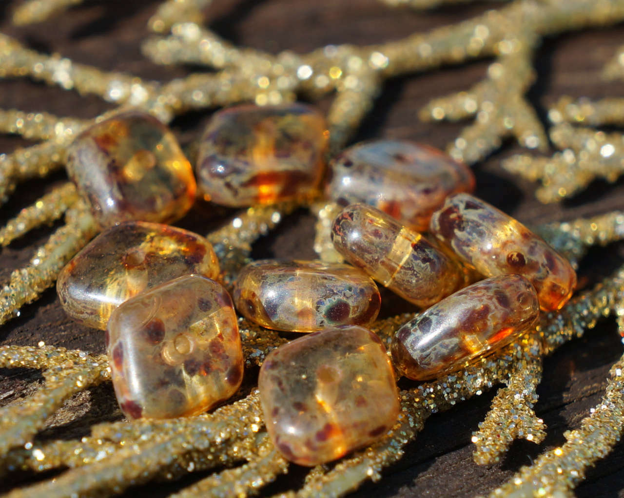 Picasso Yellow Clear Large Rhombus Beads Czech Glass Beads Amber Glass Bead Y...