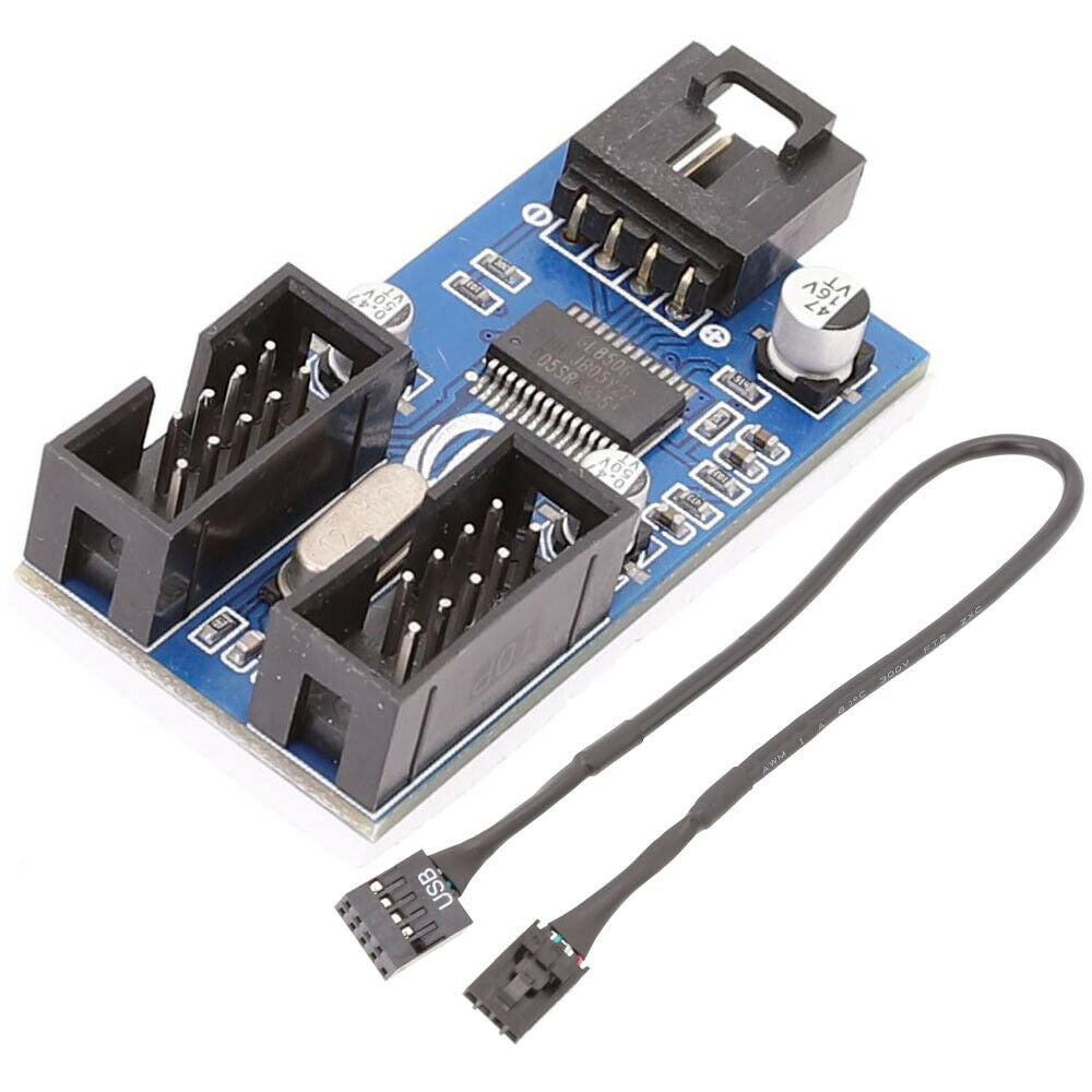 Motherboard USB 9Pin Header Splitter 1 to 2 Extension Cable 9-Pin HUB Connector