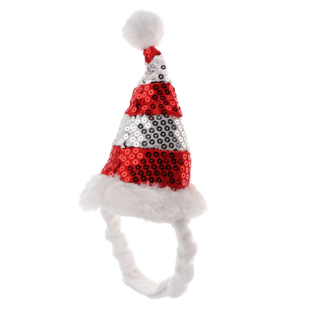Shiny Red White Striped Cat Kitten Puppy Christmas Santa Hat for Small Dog S