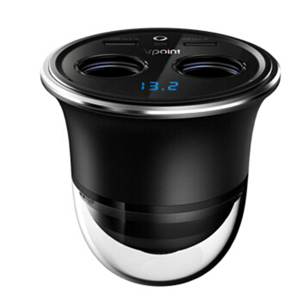 4 in 1 Universal Car Charger Cigarette Lighter Dual USB Phone Cup Holder