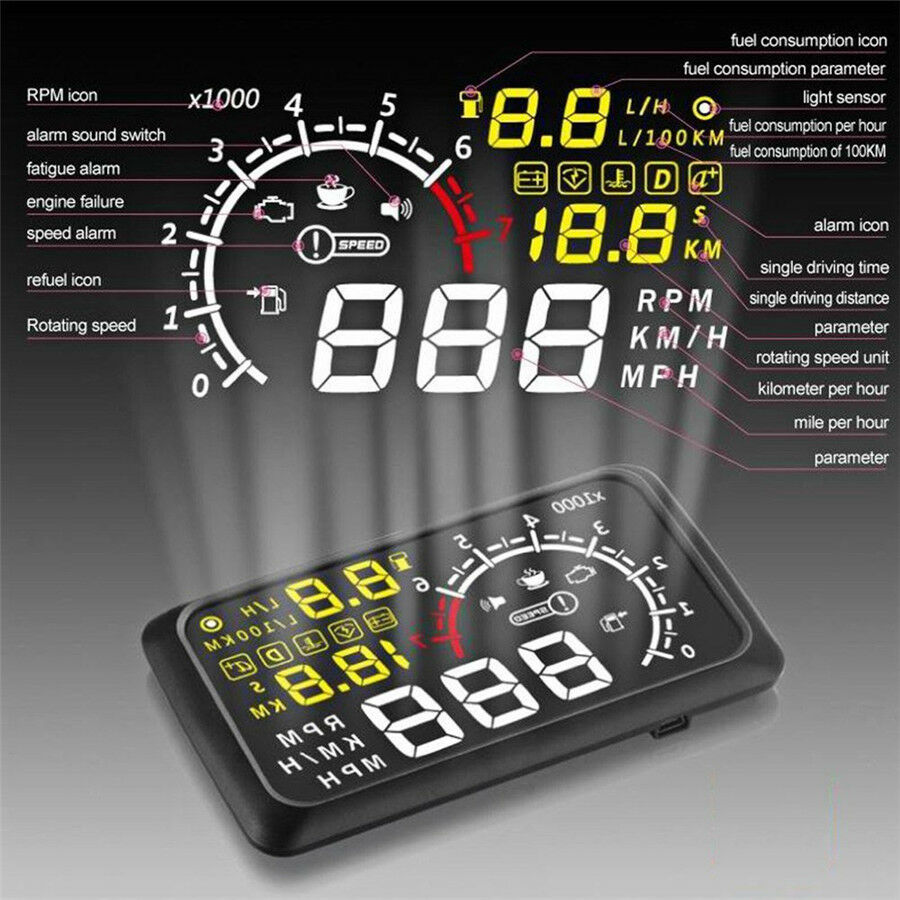5.5" LCD Car OBD2 HUD Head Up Display Speedometers Engine Speed Driving Mileage