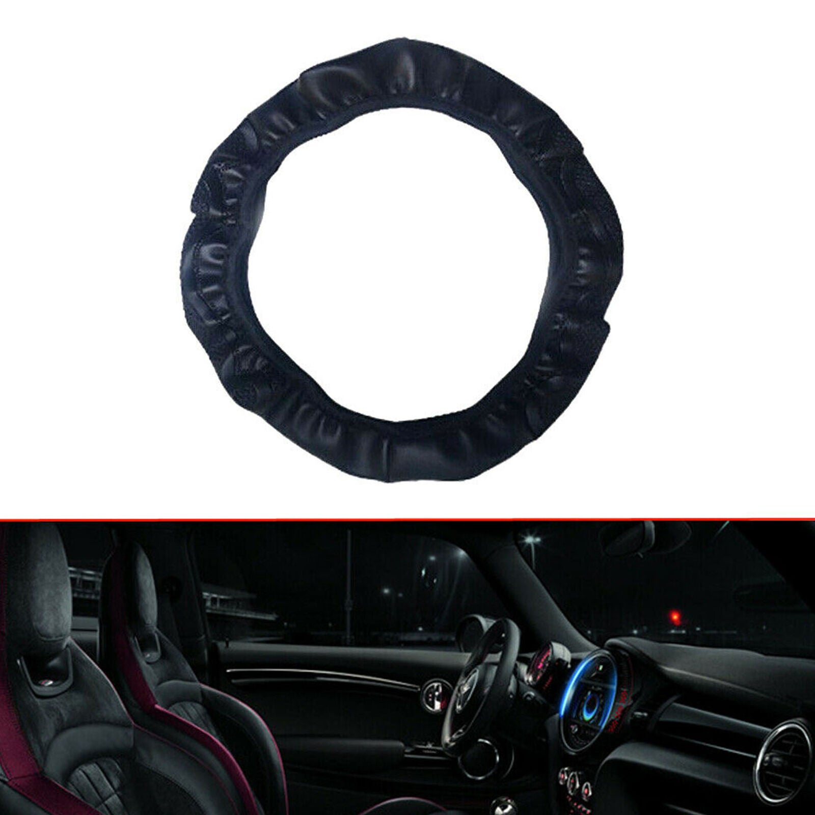 1x Black Car Steering Wheel Cover Leather Breathable Anti-slip Car Accessories