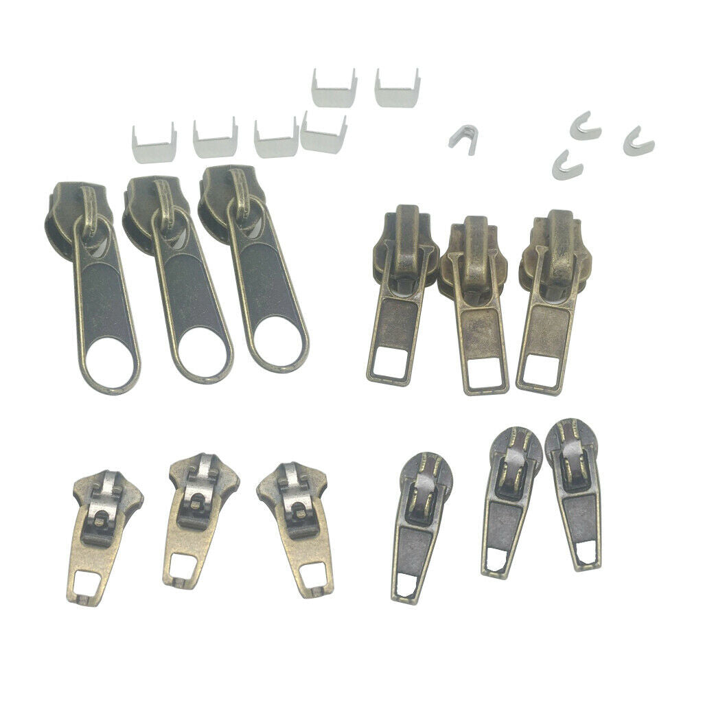 22pcs/set Zip Slider Spiral Zip Fix Zipper Repair Zip Slider Pull Zip Bronze