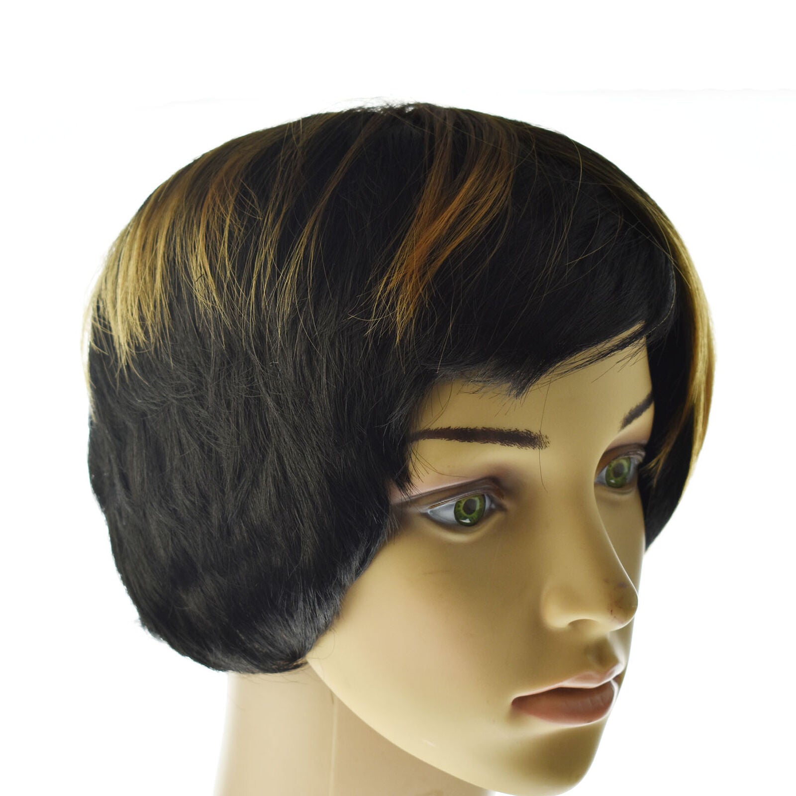 Real Remy Pixie Hair Full Wig Natural Short Cut Wavy Ombre Black Modern Style