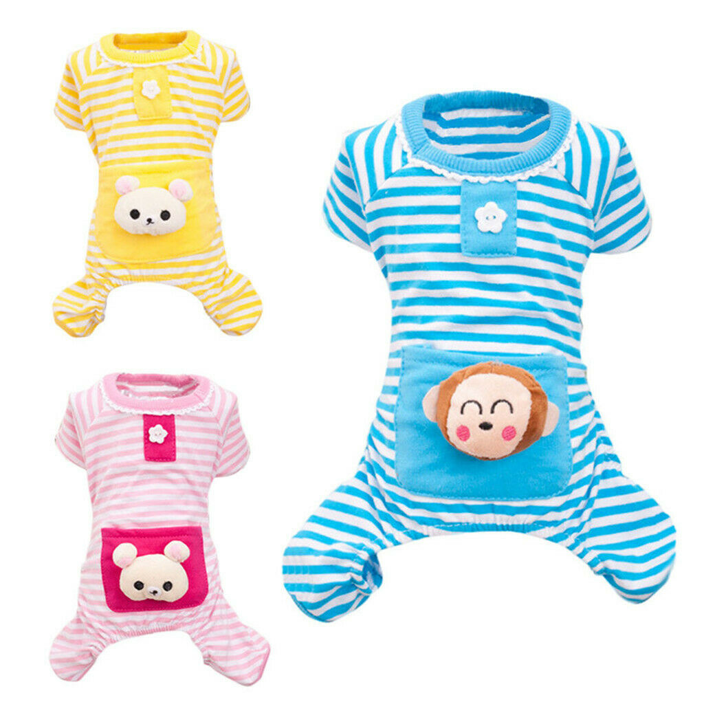 Pet Dog Cat Puppy Soft Striped Pajamas Jumpsuit Coat Clothes Apparel Pink XS