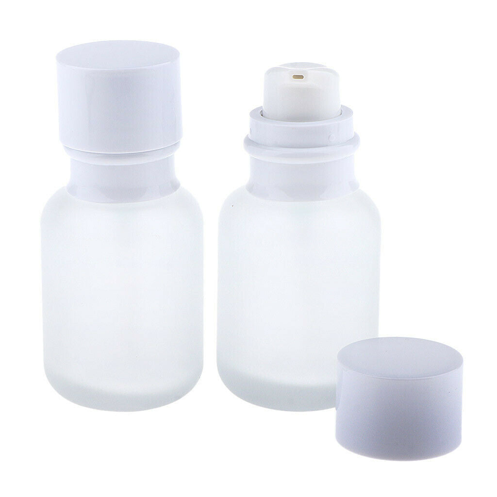 2pcs Empty Refillable Frosted Glass Pump Press Bottles for Emulsion 50ml