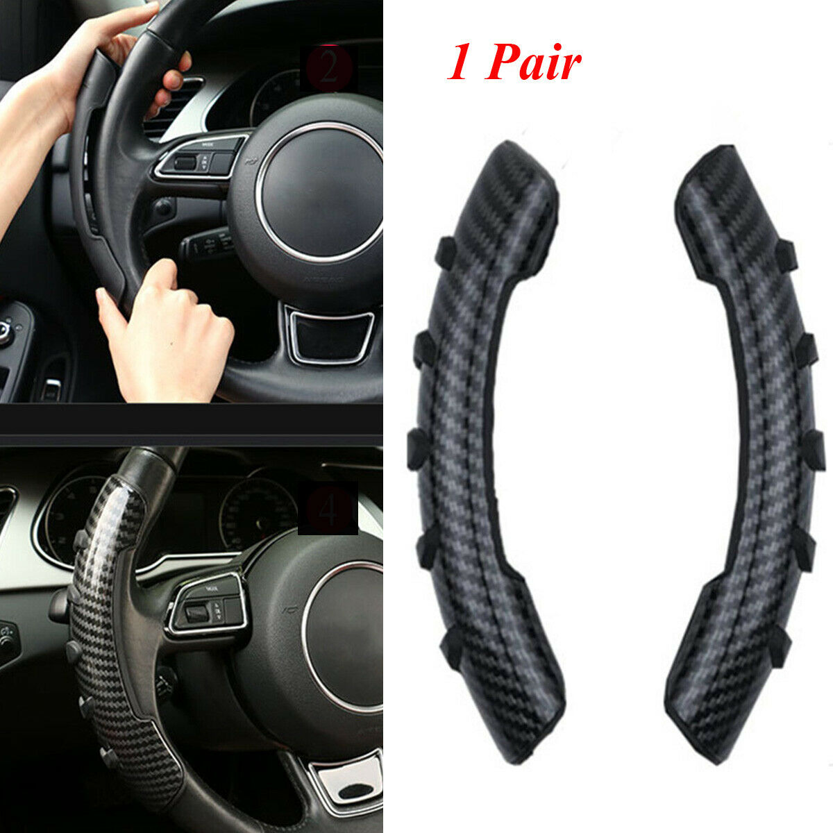 1Pair Universal 37-38cm Left & Right Steering Wheel Anti-skid Cover For Most Car