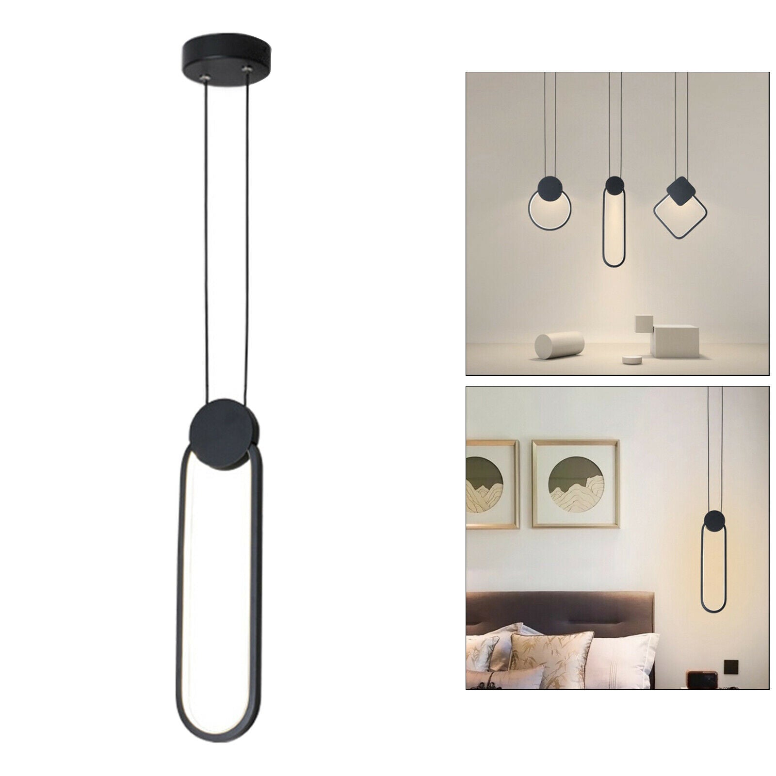 2X Minimalist LED Pendant Modern Light Dimmable Decorative Lamp Black Oval