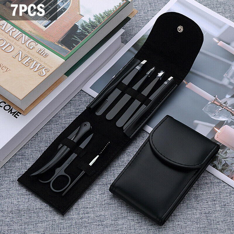 7 Piece Professional Stainless Steel Eyebrow Tweezers Set Hair Slant Tool  JD