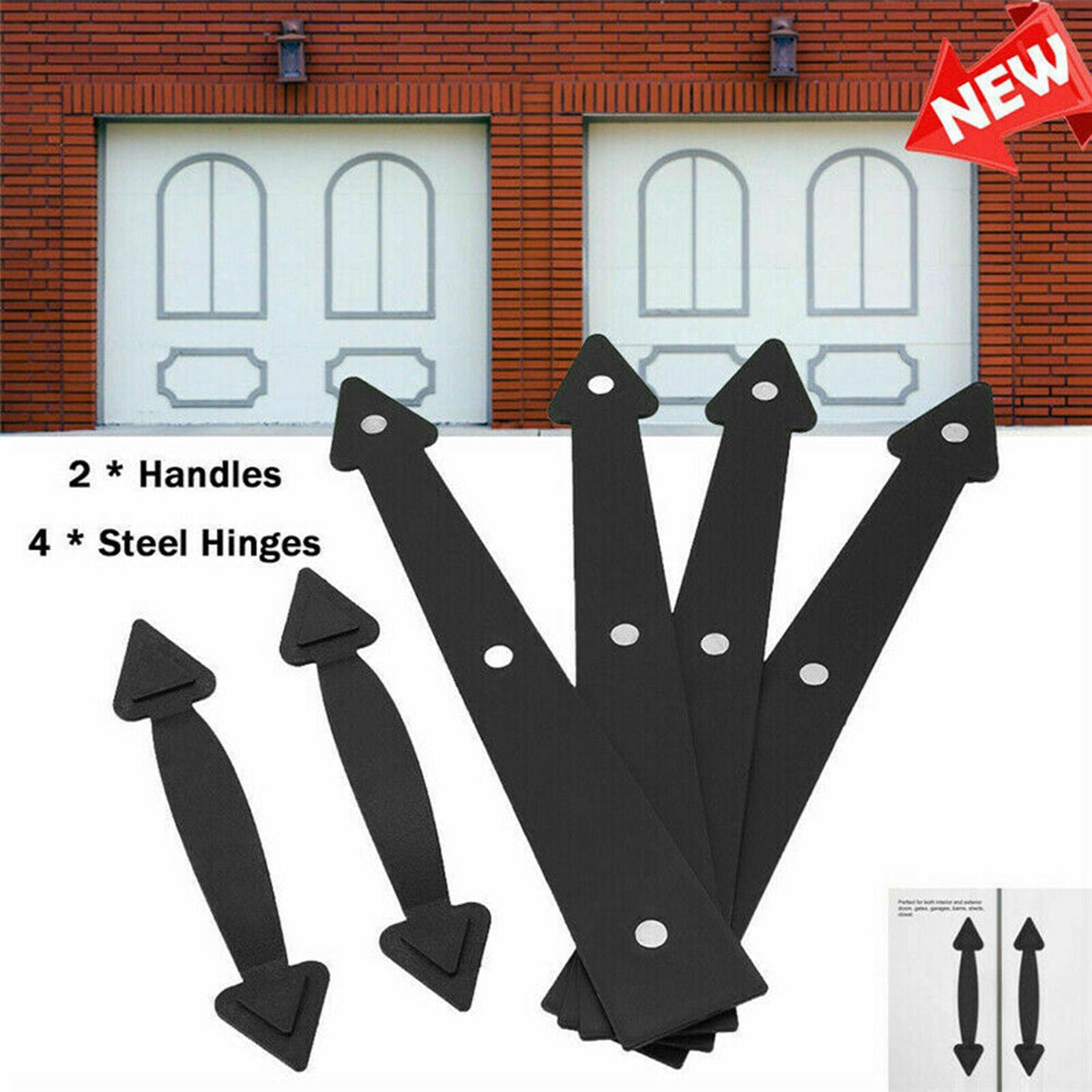 6Pcs Magnetic Garage Door Carriage Hinges + Handle Kit Home Garden Tool