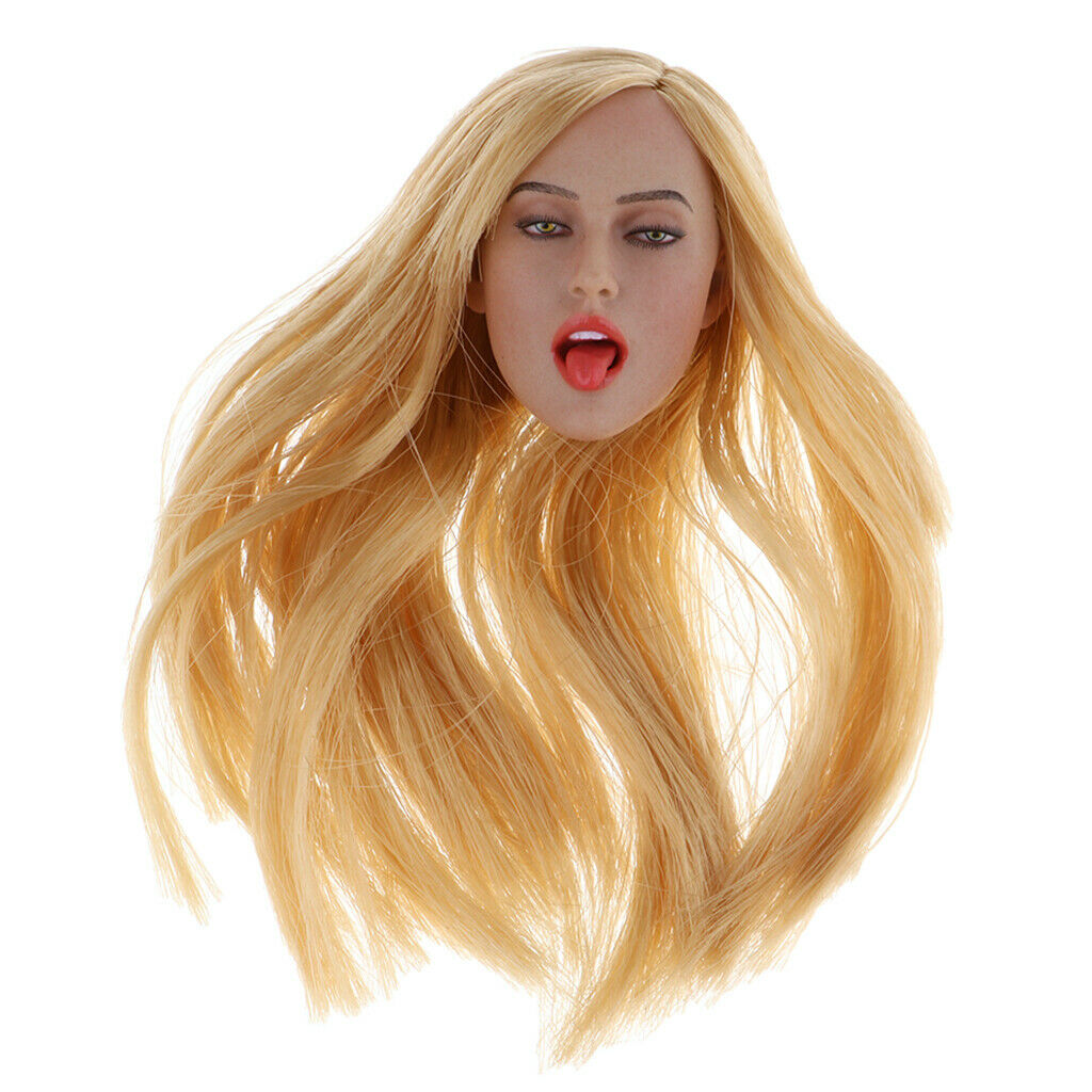 1/6 Female Carved Head Sculpture Blond Hair for 12inch Kumik CY CG Girl Body