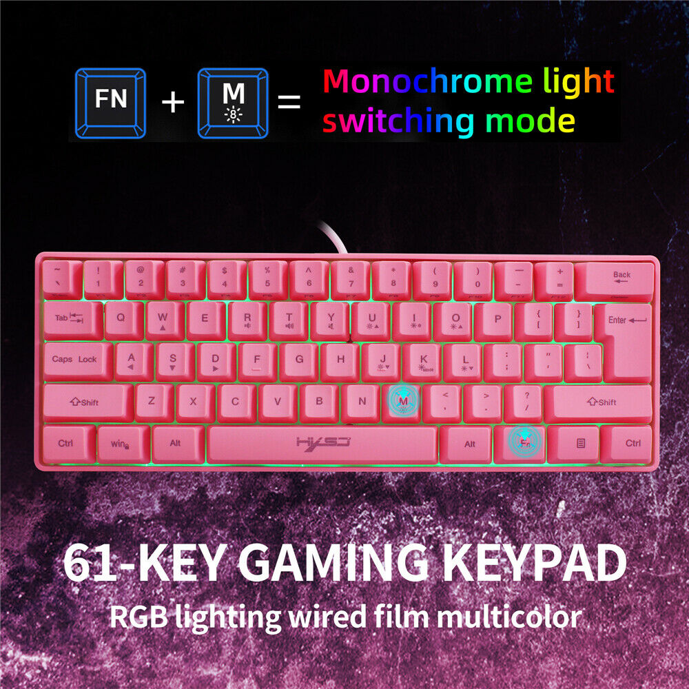 Pink 61 Keys Gaming Keyboard RGB Lighting Wired Keyboards For Tablet Desktop PC