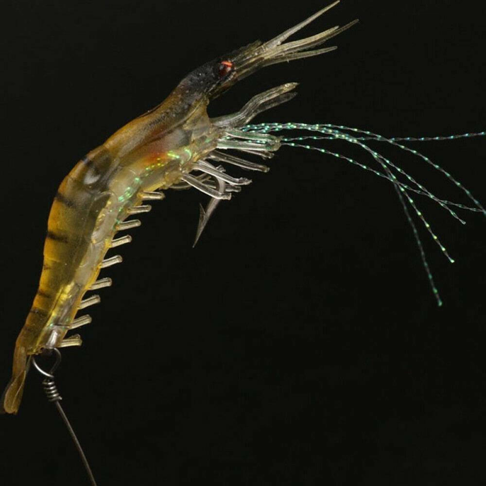 6Pcs/Set Soft Lifelike Shrimp Prawn Fishing Lures Luminous Shrimp Bead Hook Bait