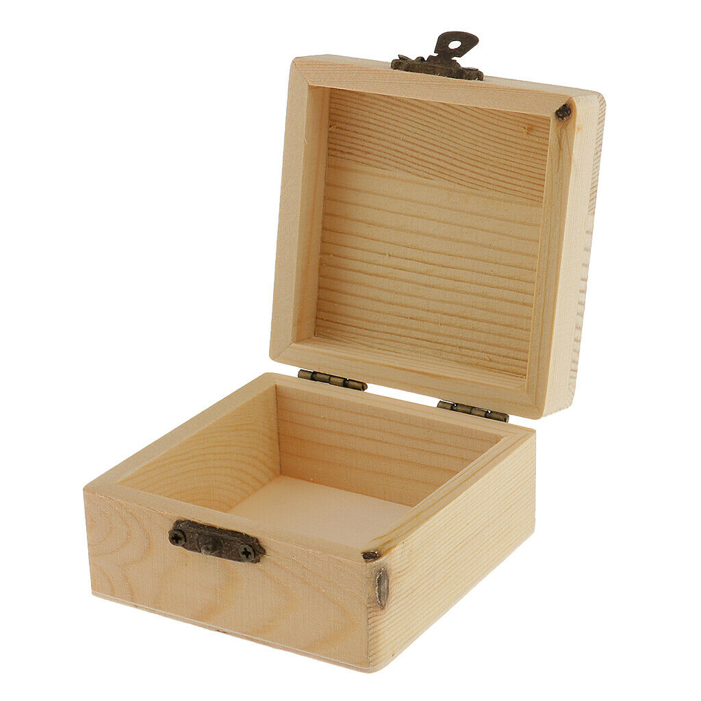 Unfinished Square Shape Wooden Jewelry Gift Box Case for DIY Painting Craft